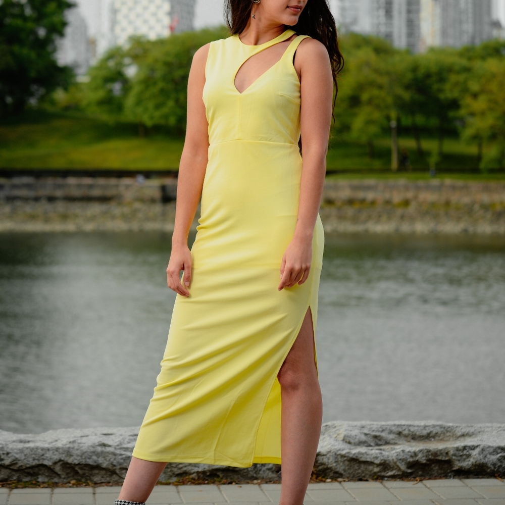 Vibrant Yellow One Shoulder Sleeveless Sheath Dress for Cocktail
